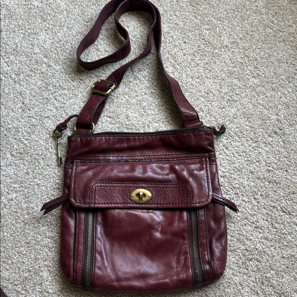 Vintage Fossil Burgundy Leather Crossbody Bag